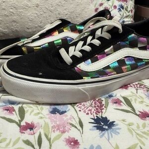 Vans Black and Multicolor Checkered Sneakers